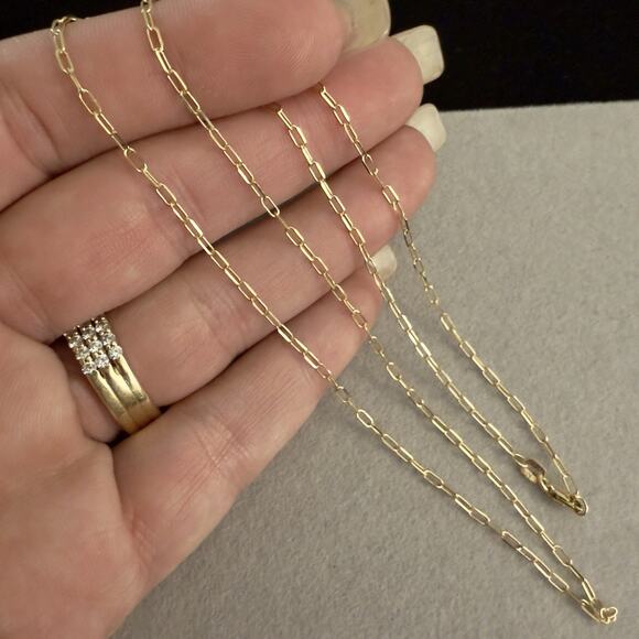 Solid 10k Yellow Gold Paper Clip Necklace 20in 1.8mm~NEW - Picture 9 of 9